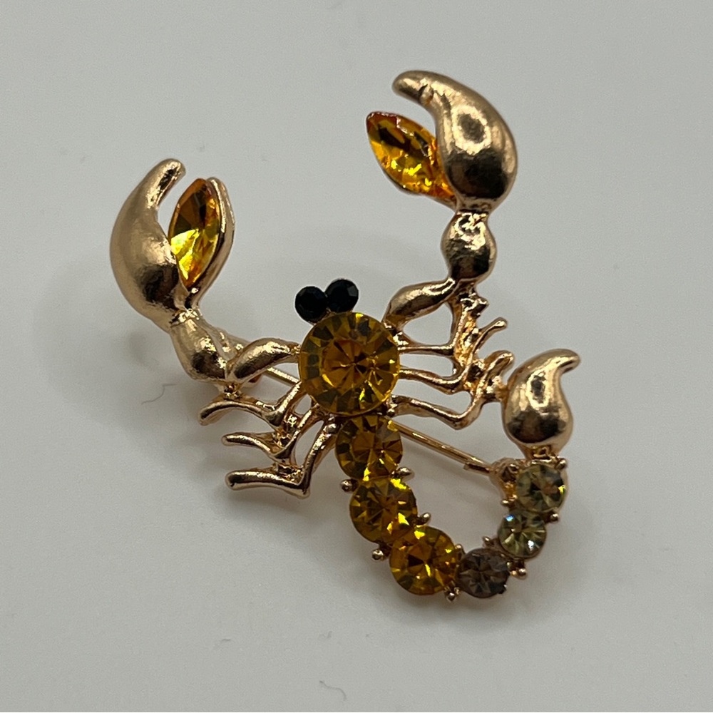Gold Scorpion with yellow stones Brooch